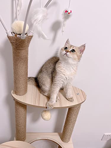 Wooden Large Cat Tree Floor to Ceiling Cat Tower Height Adjustable with Natural Sisal Rope Scratching Post Cozy Bed J840774