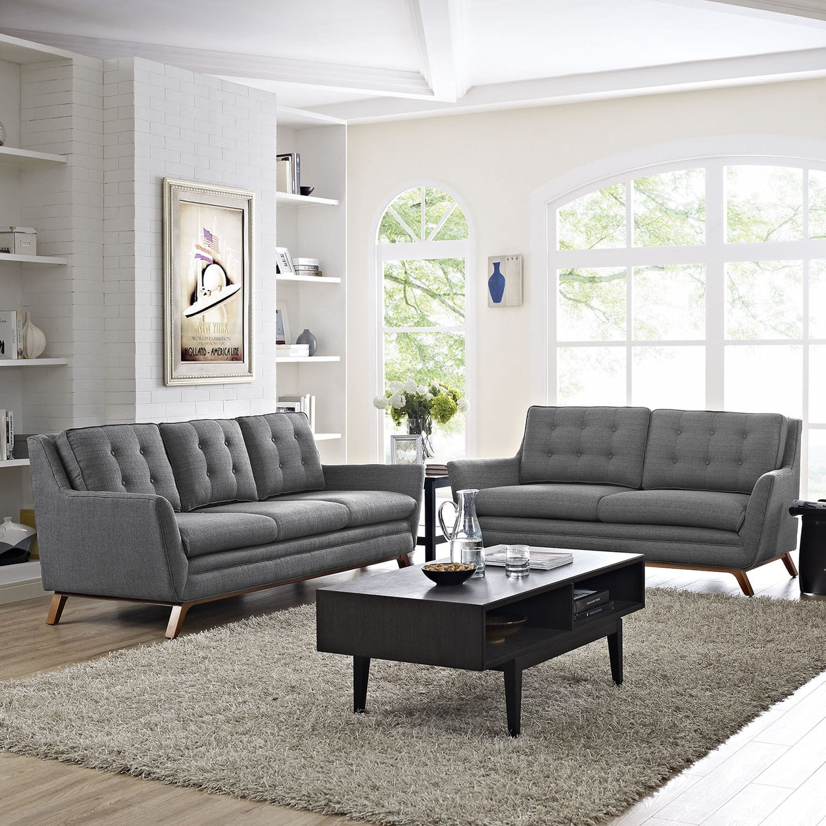 Grey Fabric Sofa Set of Two E61298