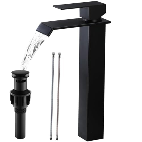 Black Single Handle Stainless Steel Waterfall Vessel Sink Faucet U269