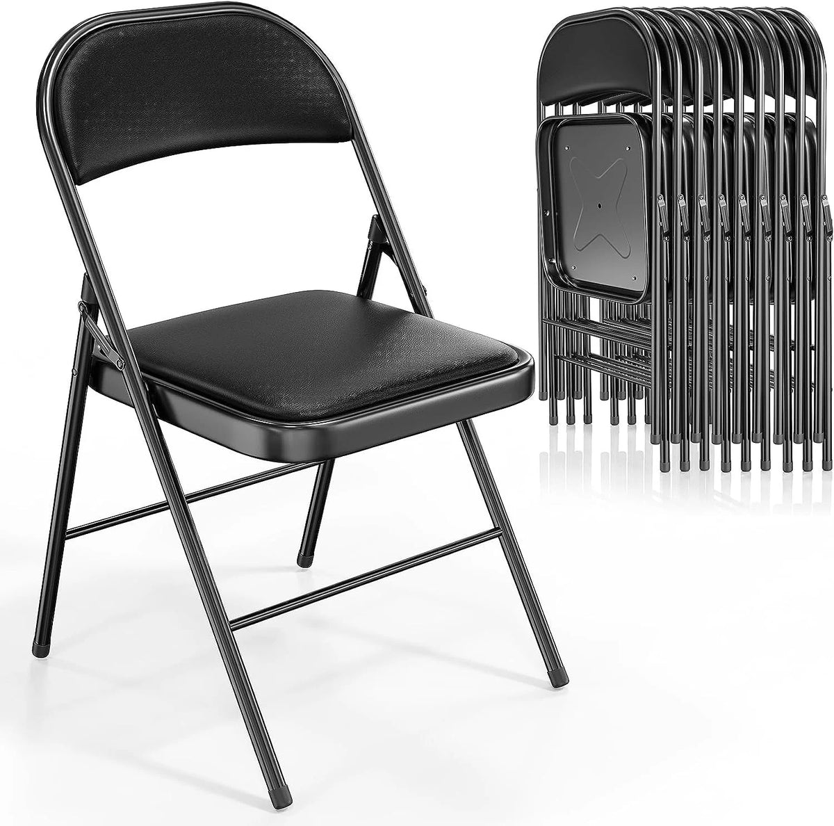 Black Set of 10 Folding Chairs O772