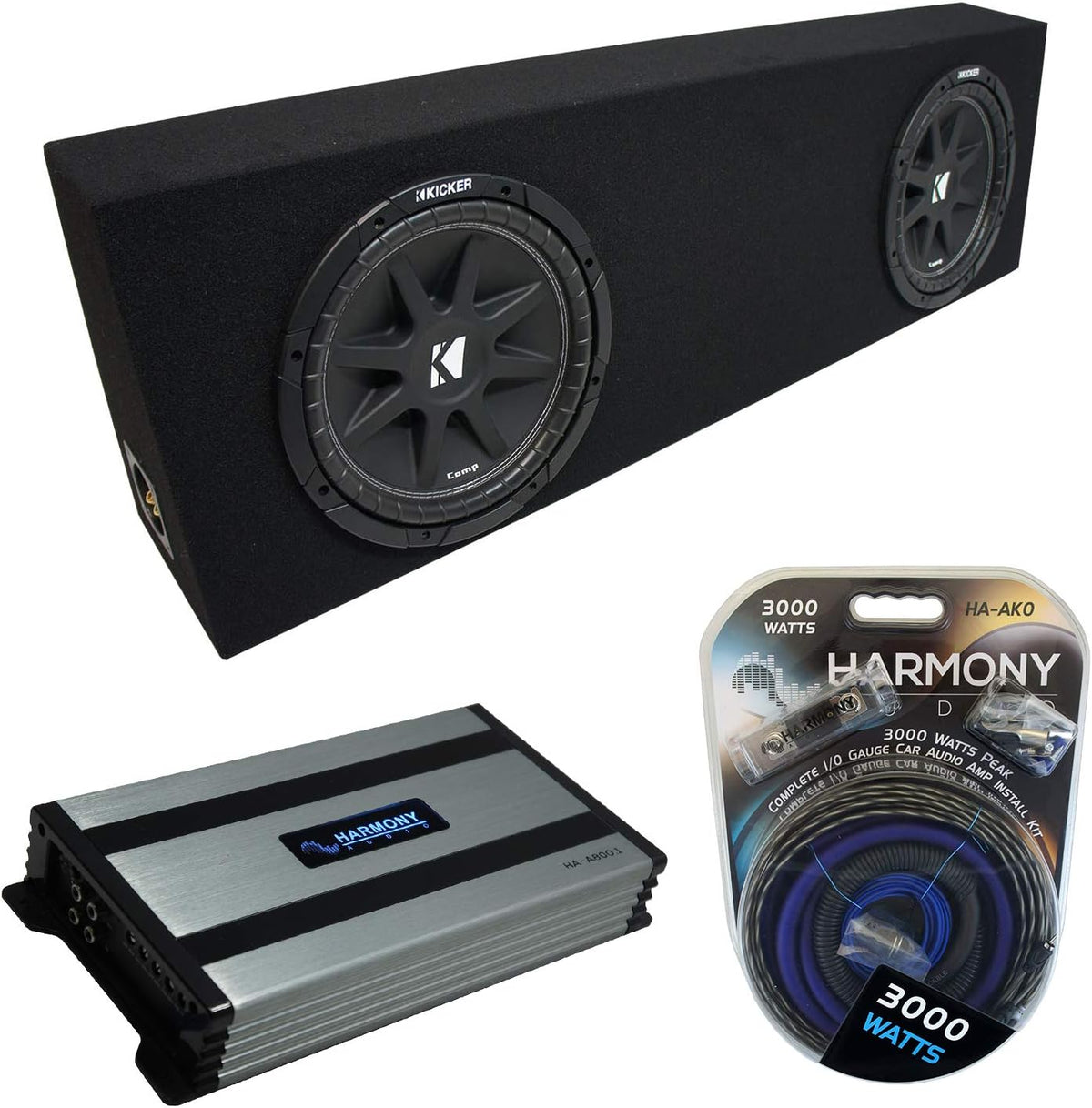 Dual 12 Loaded Sub Box Bundle with Amp & Install Kit T752