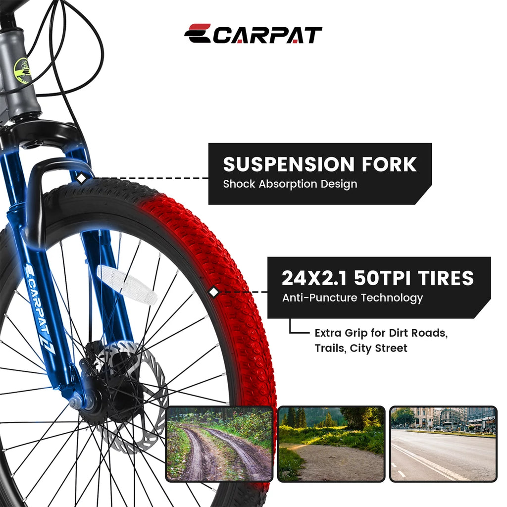 24 inch 21 Speed Mountain Bike with Dual Disc Brakes and Front Suspension B56671