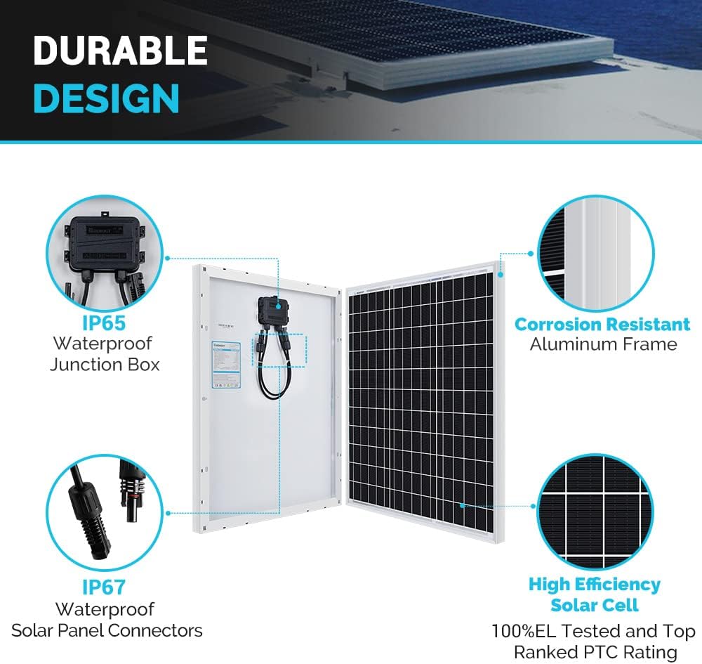 50W Monocrystalline 12V Solar Panel Kit with 10A PWM LCD Charge Controller and USB Ports E456703