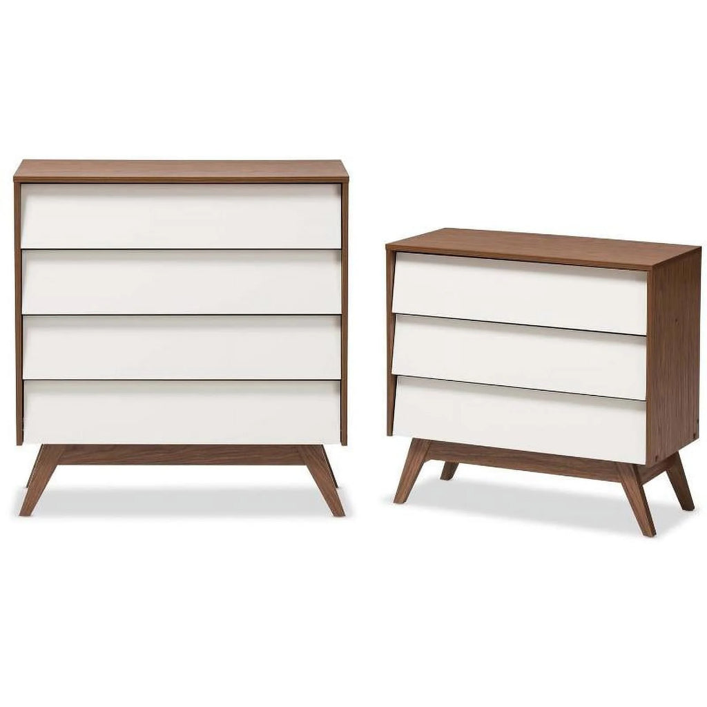 White and Walnut 3 Drawer and 4 Drawer Chest Set K249