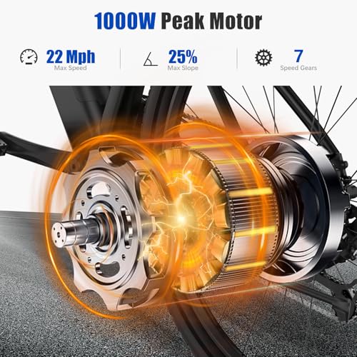 26" Electric Mountain Bike, 1000W Peak Motor, 375Wh Removable Battery, 7 Speed A222632