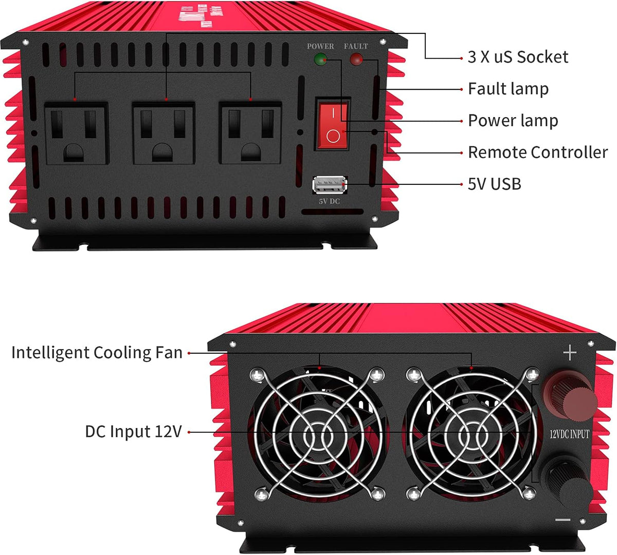 2000 Watt Power Inverter with USB Ports and AC Outlets W6199