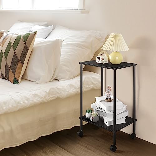 Black 2-Tier End Table Set of 2 with Wheels Z49349