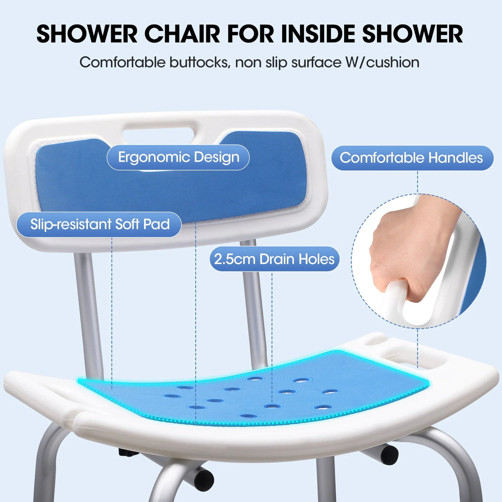Bath and Shower Chair with Back and Padded Armrests, Height Adjustable L23416