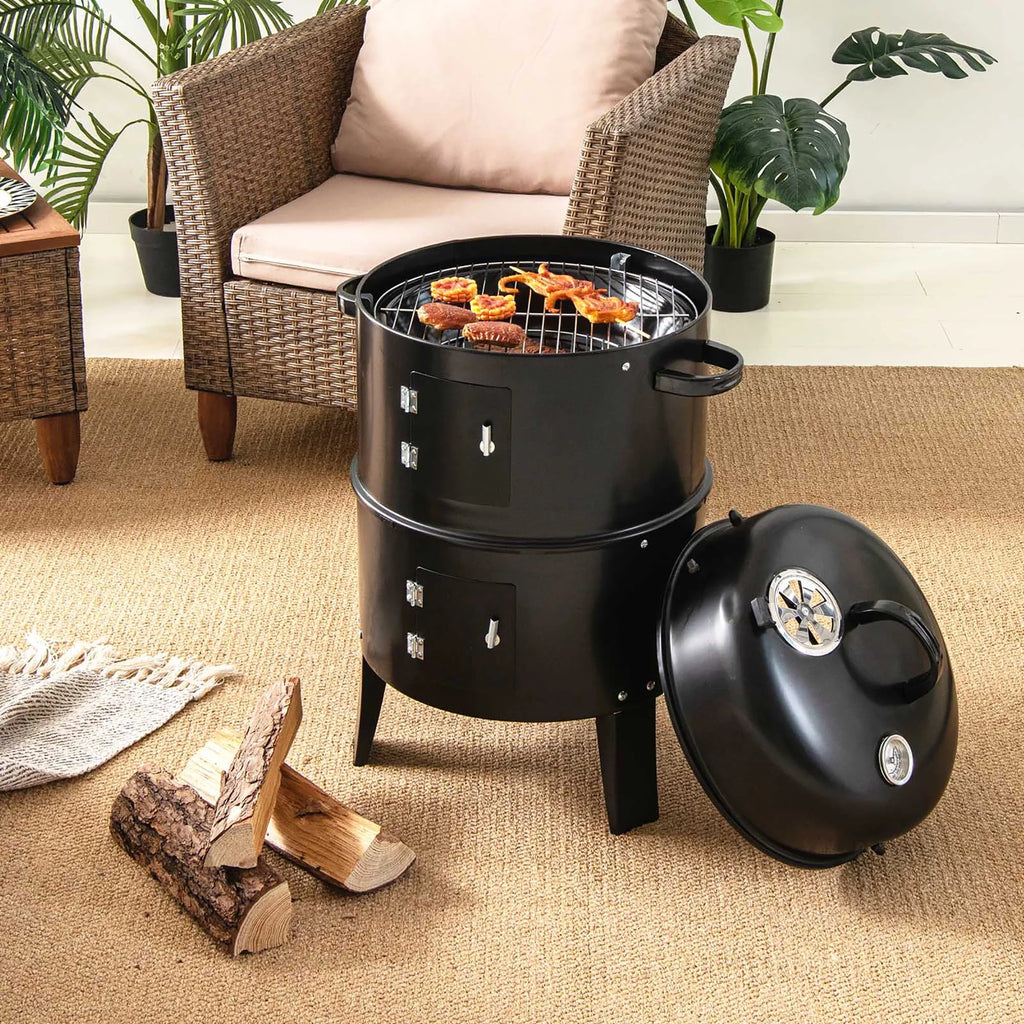 3-in-1 Vertical Charcoal Smoker Grill with 2 Layer J740