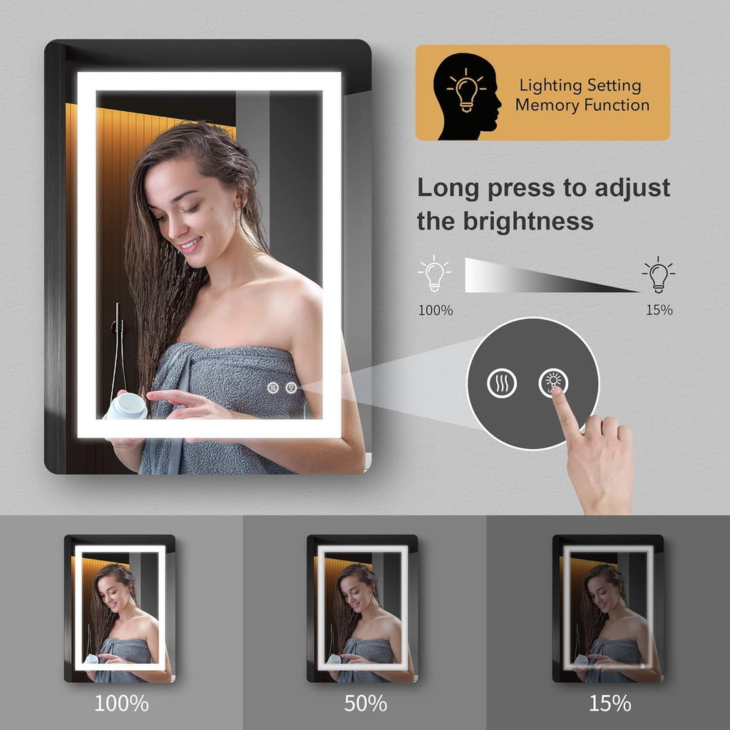 LED Mirror, 24x32 Inch Lighted Bathroom Mirror with Lights, Anti Fog, Dimmable, 3 Lighting Temperature Setting A875
