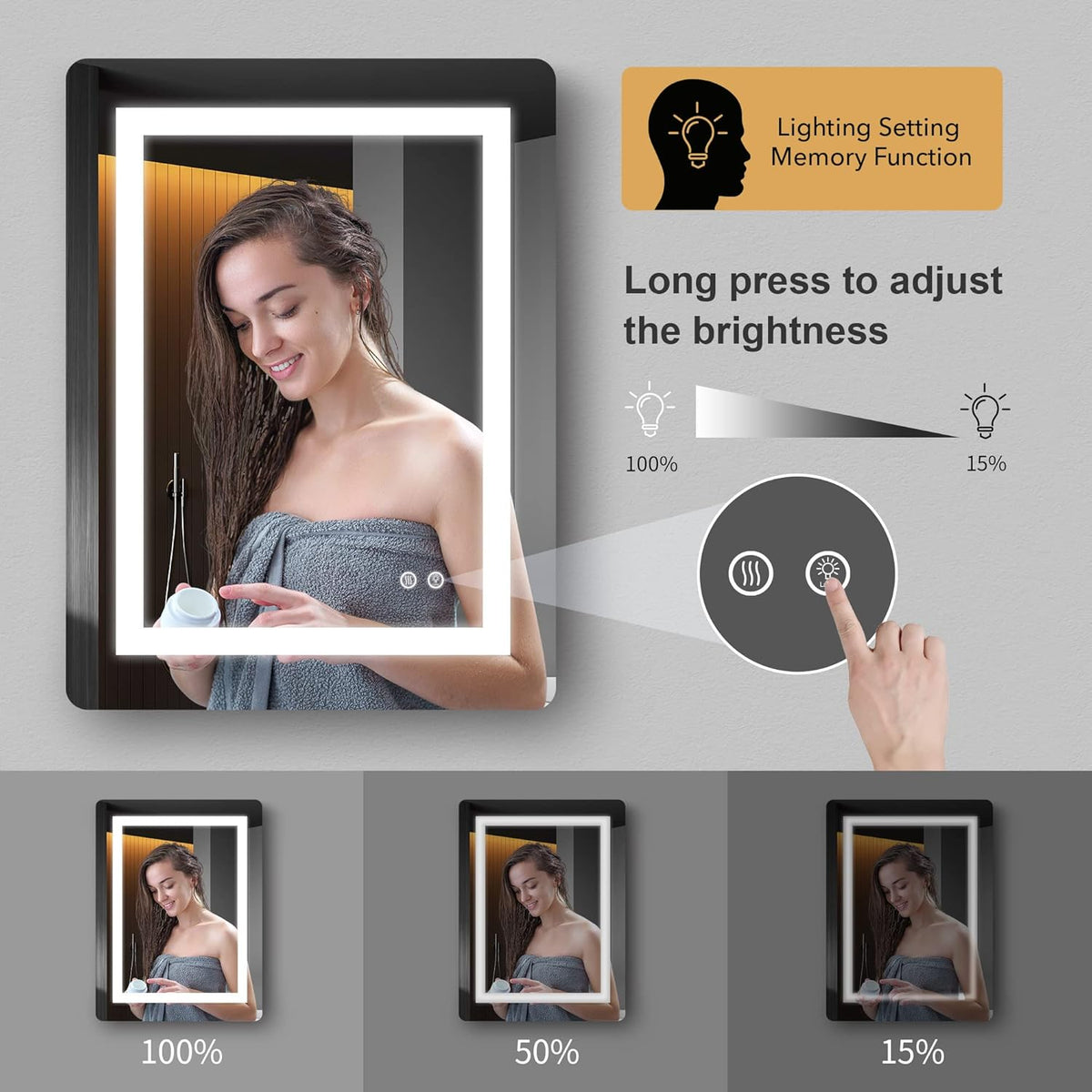 LED Mirror, 24x32 Inch Lighted Bathroom Mirror with Lights, Anti Fog, Dimmable, 3 Lighting Temperature Setting A875