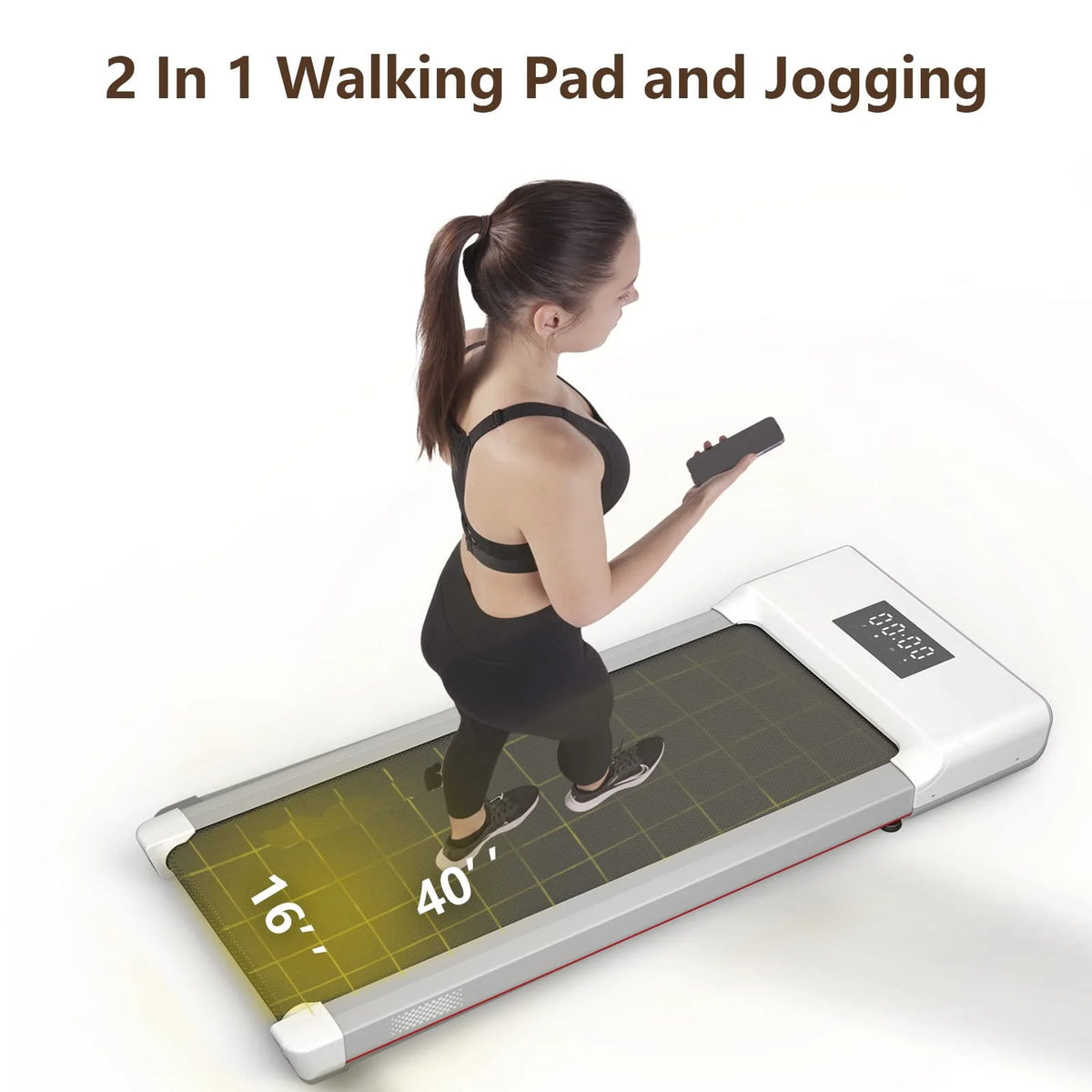Walking Pad Treadmill 2 in 1 with Remote Control LED Display White T3279