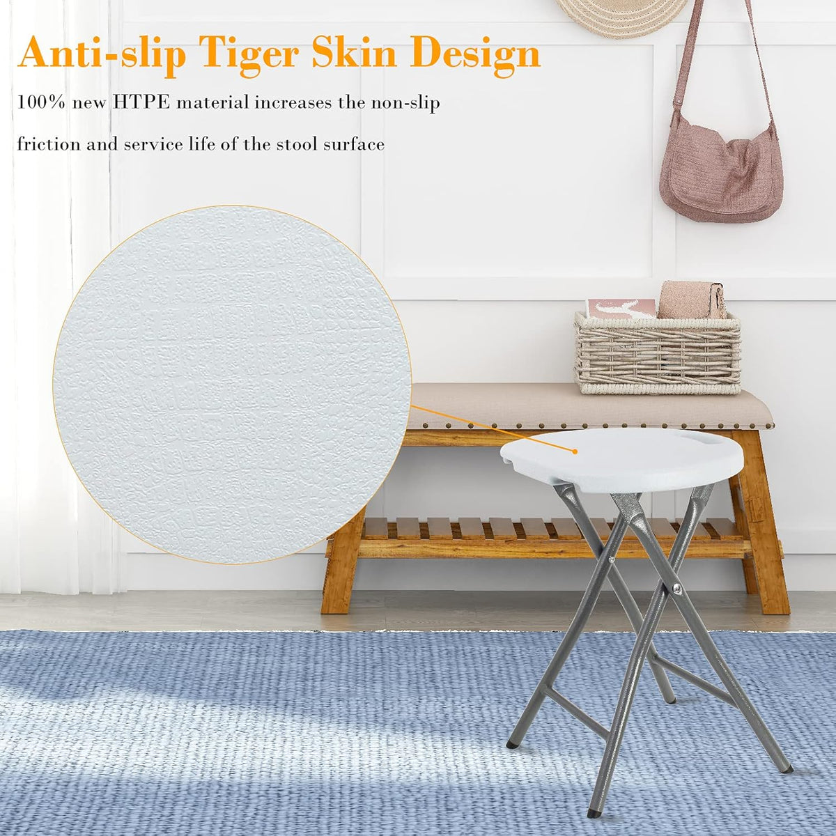 White 18 inch Set of 4 Folding Stool with Handle A1201
