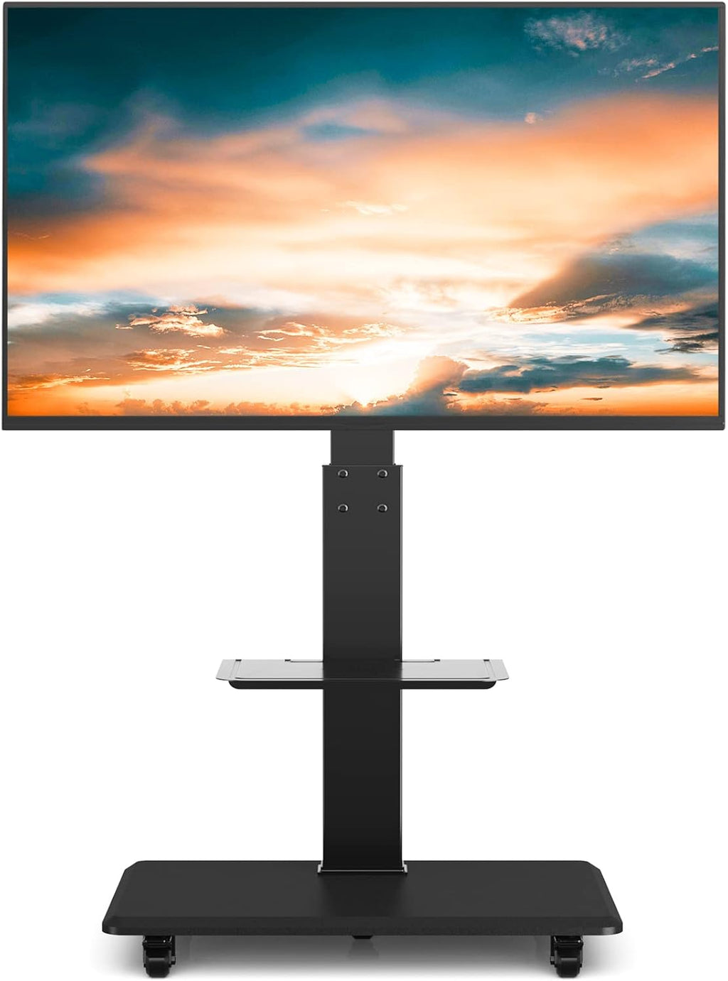 Tall Rolling Floor TV Stand with Lockable Caster Wheels and Shelves, Black A726613