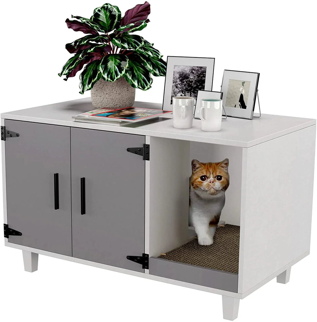 Cat Litter Box Enclosure Table Nightstand with Scratch Pad D792471