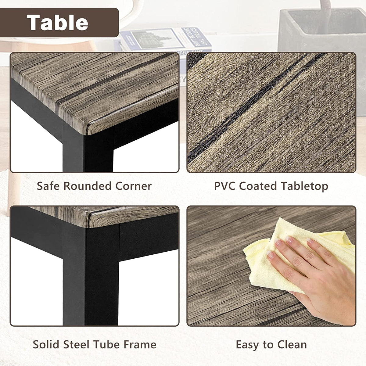 5 Piece Industrial Style Dining Table and Chairs Set Brown/Black H42507