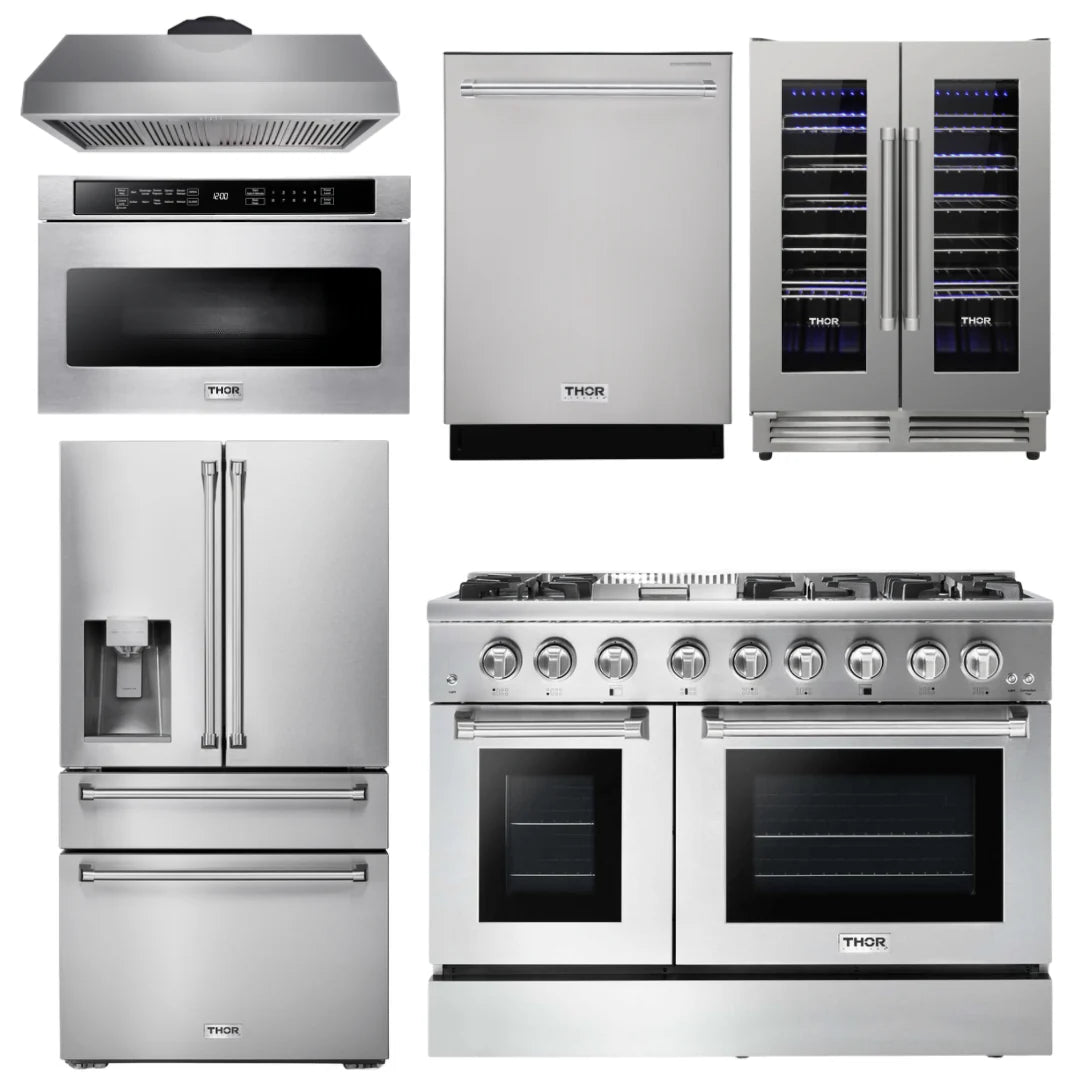 48 Dual Fuel Range, Range Hood, Refrigerator, Dishwasher, Microwave, Wine Cooler M143065
