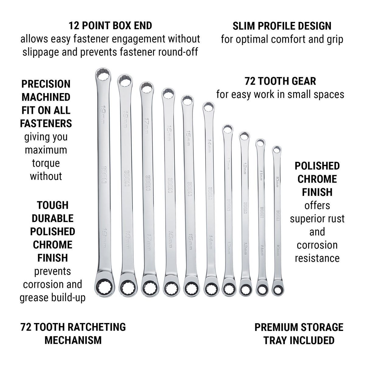 10 Piece Metric Double Box Ratcheting Wrench W42660