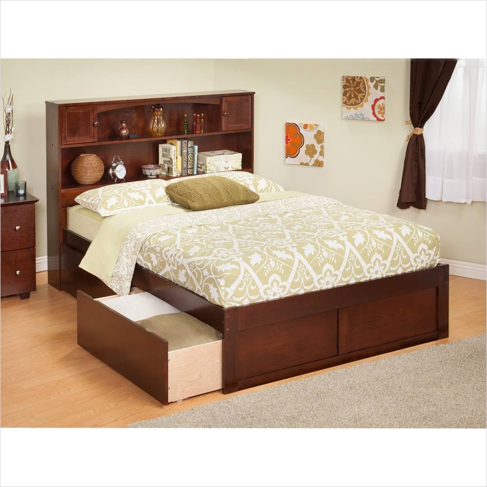 Twin Flat Panel Foot Board with 2 Bed Drawers Antique Walnut P267