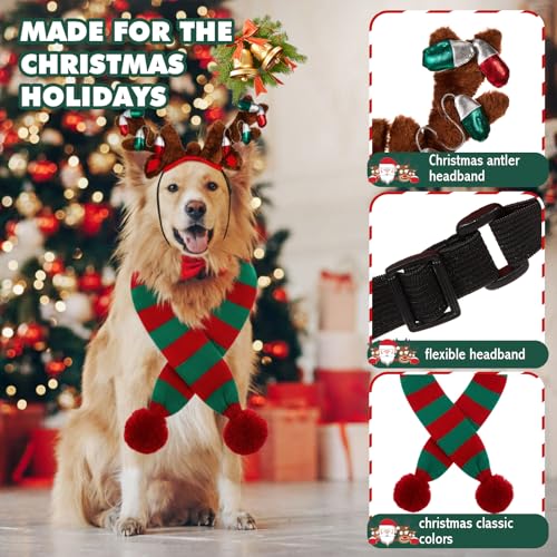 4 Pcs Dog Christmas Antlers Headband Scarf Set Q6982