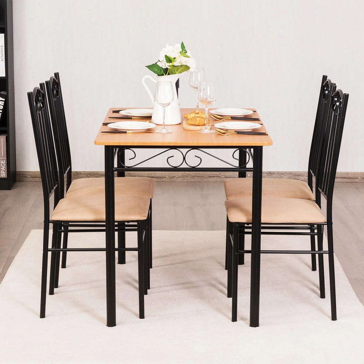 5 PC Wood Metal Dining Set V8848