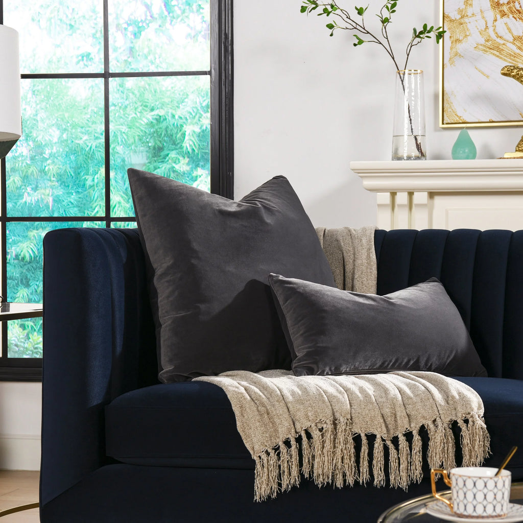 22" Feather Down Lumbar Throw Pillow Storm Gray S40736