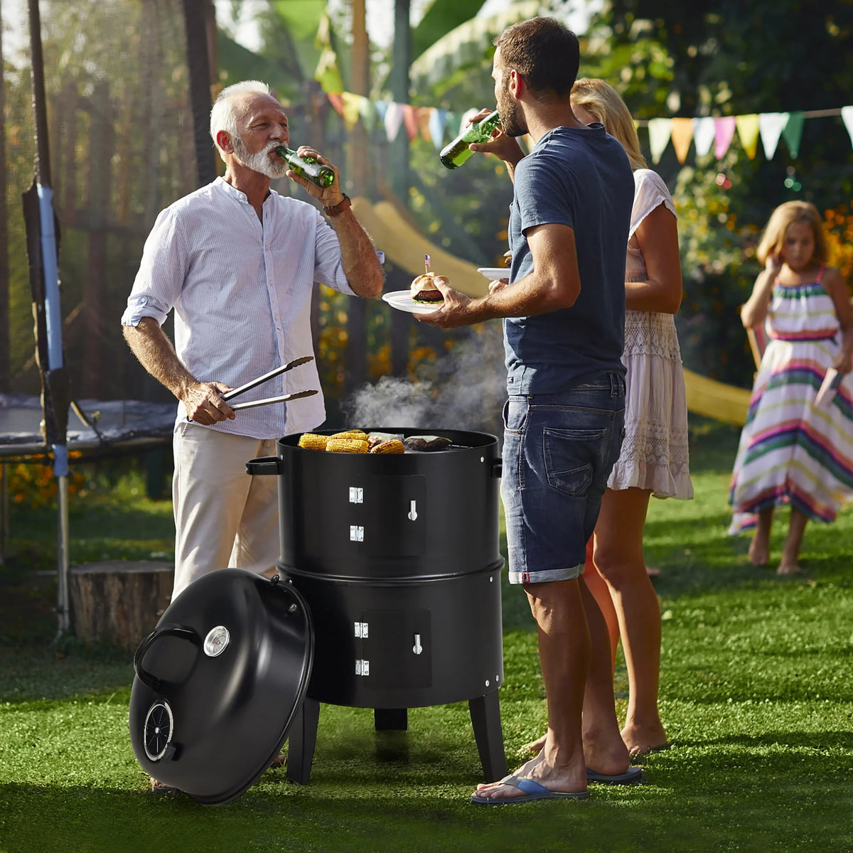 3-in-1 Vertical Charcoal Smoker Grill with 2 Layer J740