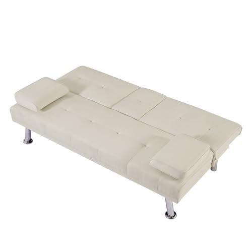 Futon Sofa Bed with Removable Armrests and 2 Cup Holders D545986