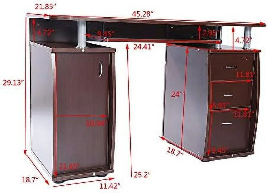 Wood Home Office Computer Desk with Sliding Keyboard Tray, 3 Drawers U8586