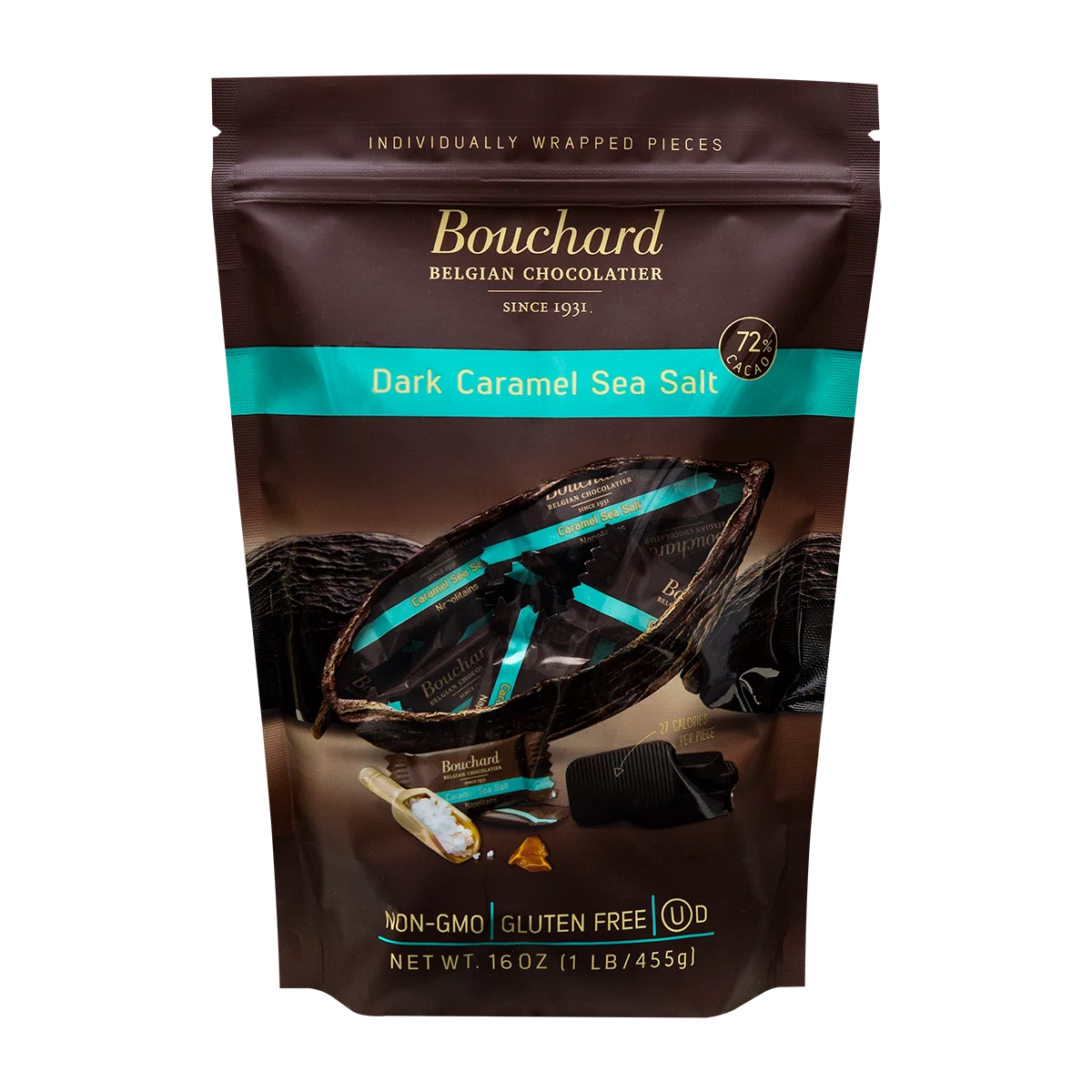 Belgian Dark Chocolate with Caramel & Sea Salt Individually Wrapped Napolitains 16 OZ Bag Q17936