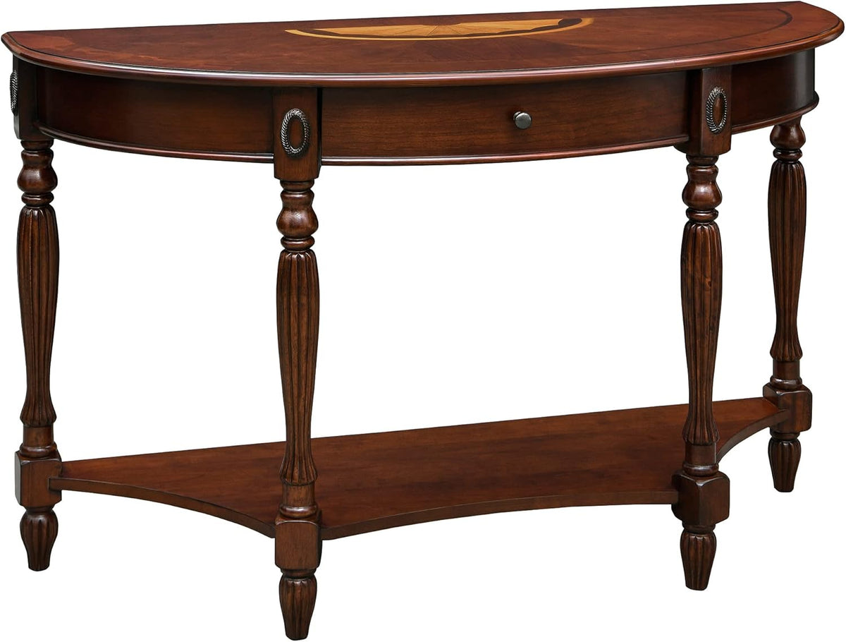 Solid Wood Oval End Table with Tempered Glass and Storage Shelf Walnut P407