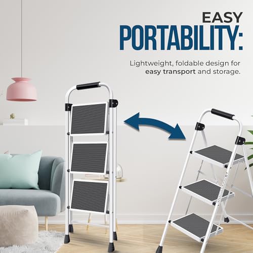 3 Step White Folding Step Stool N258138