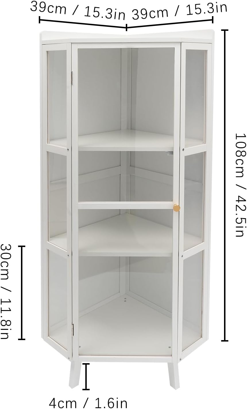White 3-Tier Corner Storage Cabinet with Clear Door Z44216