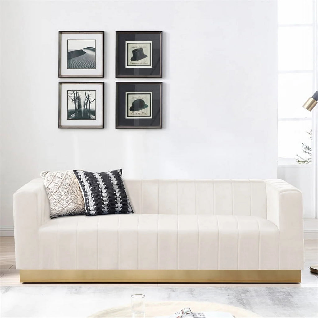 Cream Gold Velvet Steel Sofa S95504