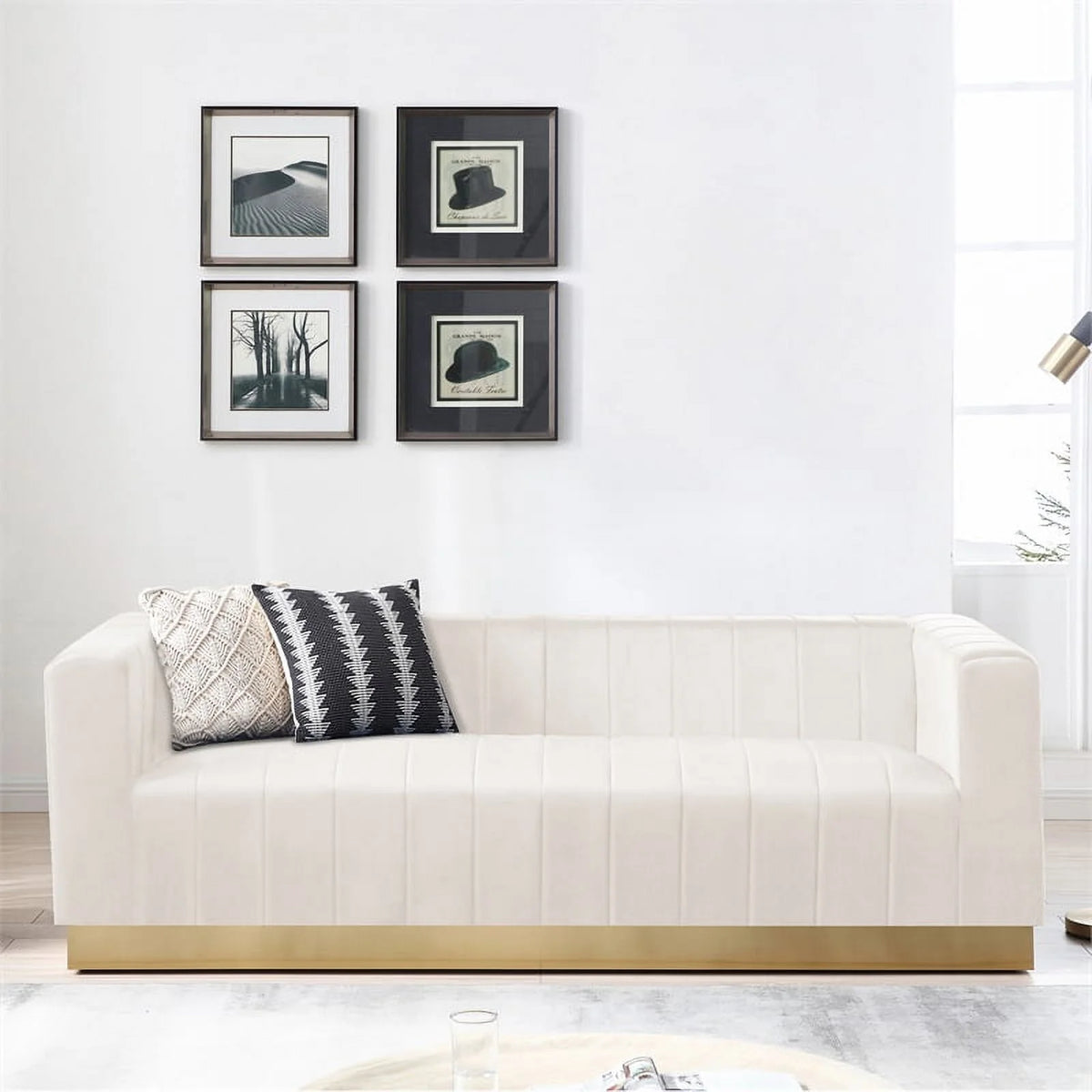 Cream Gold Velvet Steel Sofa S95504