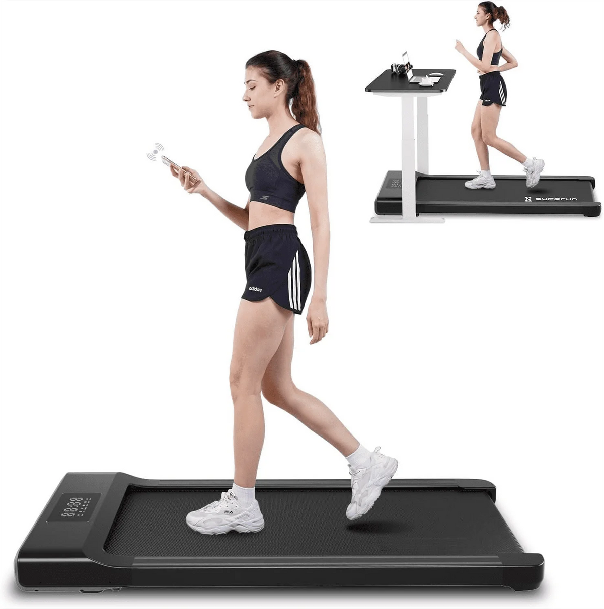 Walking Pad Treadmill 2 in 1 with Remote Control LED Display White T3279