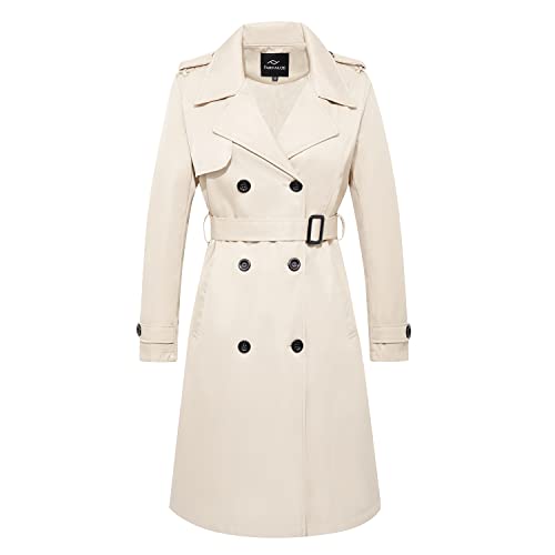 Women's Long Double Breasted Water Resistant Trench Coat with Belt J2915