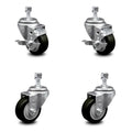 Polyurethane Swivel Threaded Stem Caster Set of 4 Black Wheels Q63838