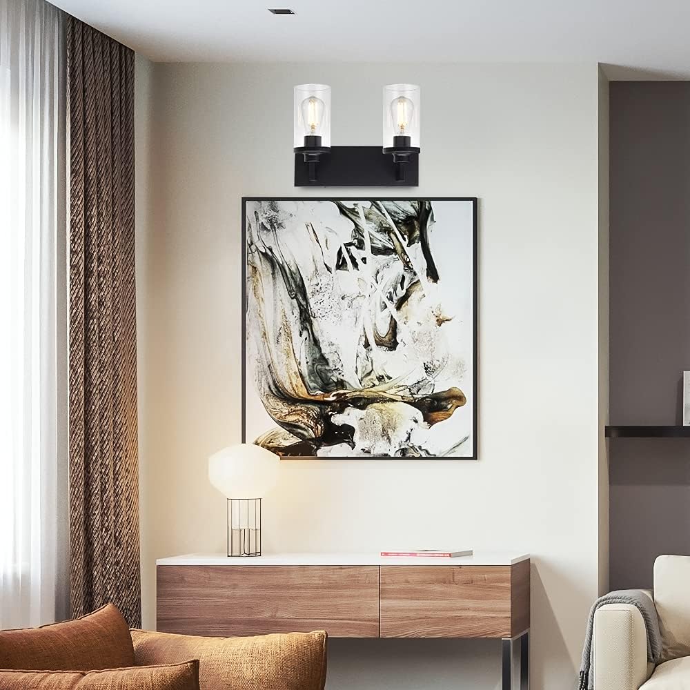 2 Light Matte Black Wall Sconces with Cylinder Glass Shade G60187