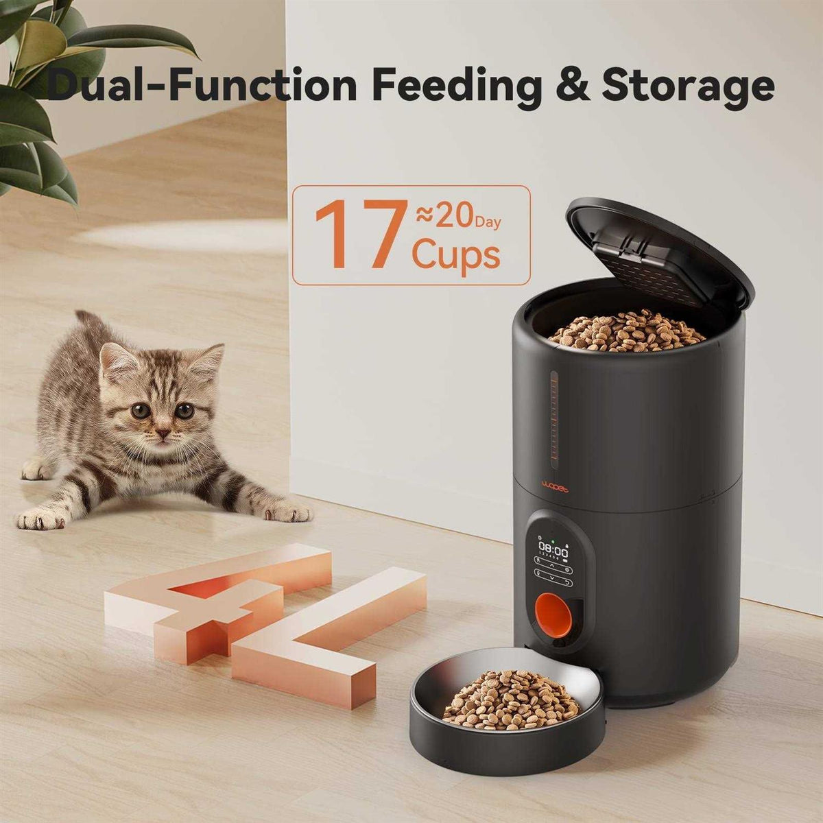 Automatic Dog and Cat Food Dispenser with Stainless Steel Bowl L651
