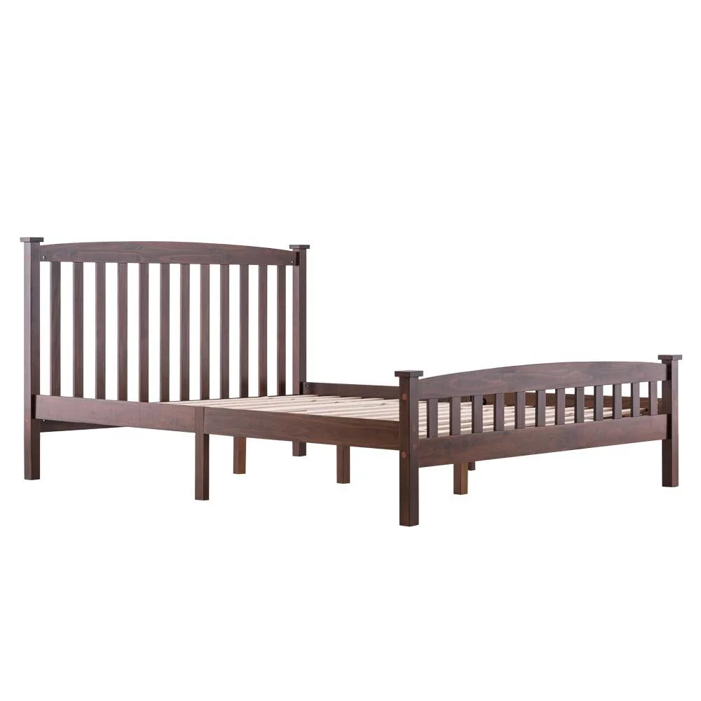 Walnut Full Wood Platform Bed with Headboard and Footboard F73330