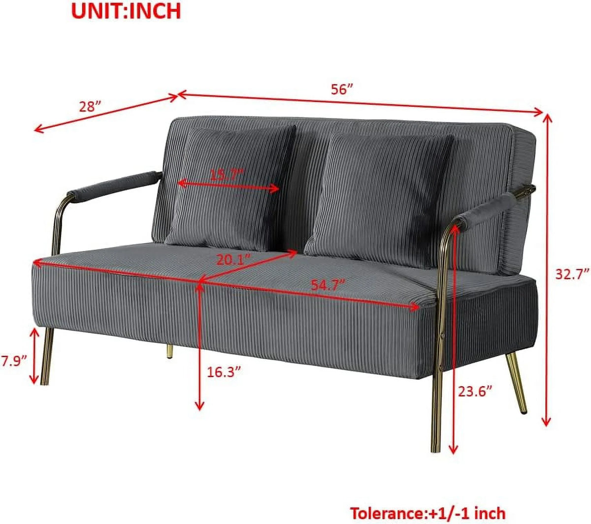 55" Velvet Loveseat Sofa with 2 Throw Pillows N65392