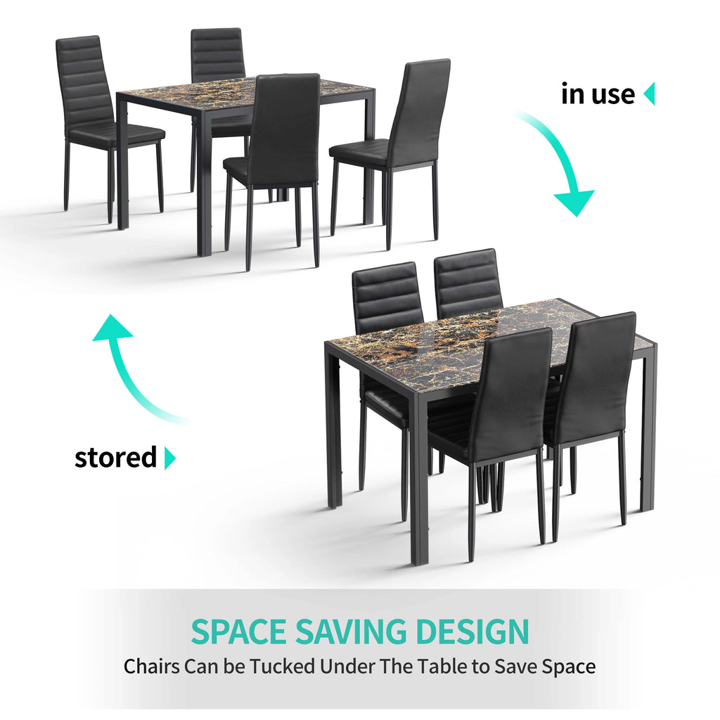 5-Piece Rectangular Kitchen Dining Table Set for 4 Black J72328