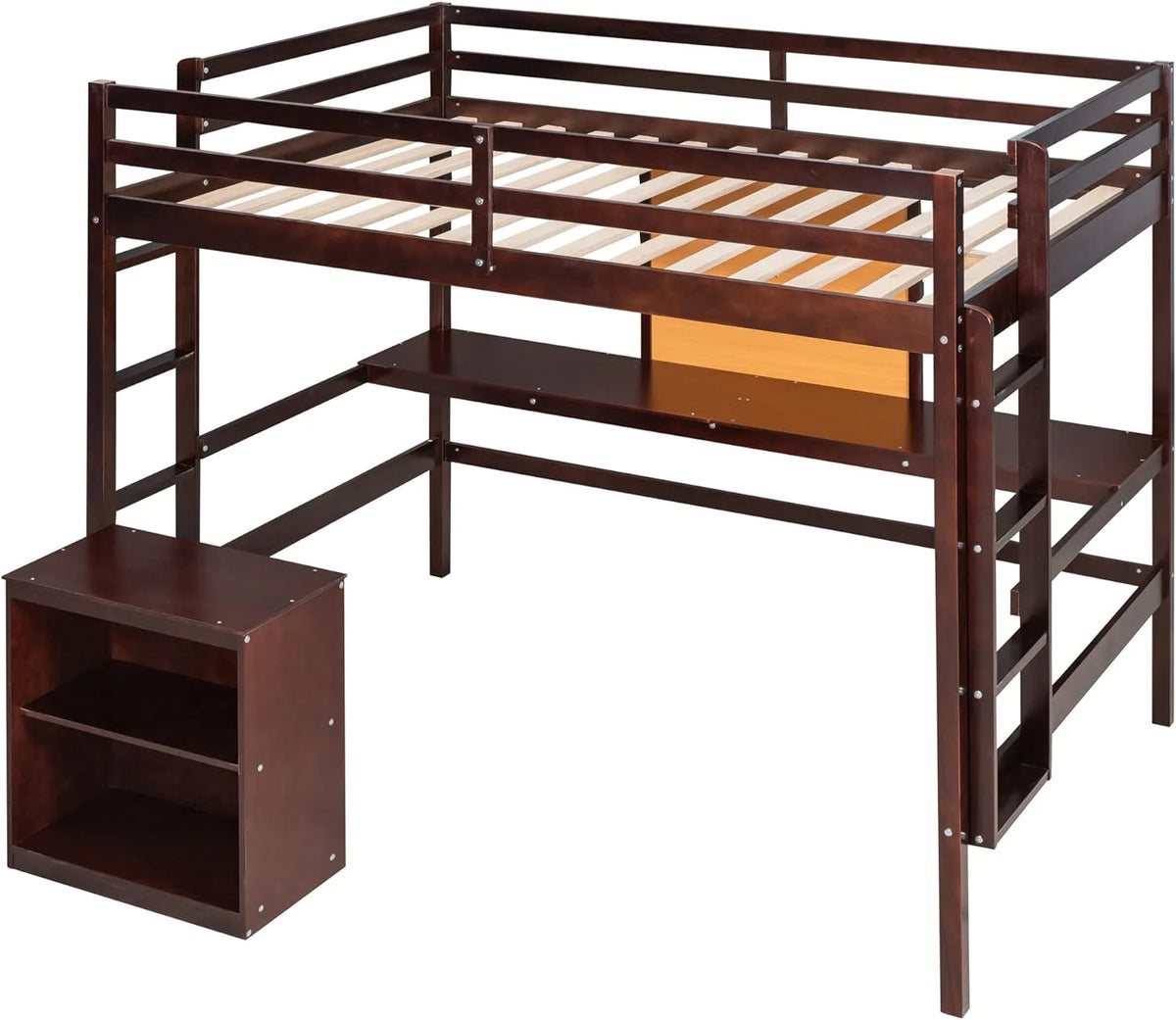 Twin Size Loft Bed with Desk 2 Drawers Cabinet and Writing Board U224
