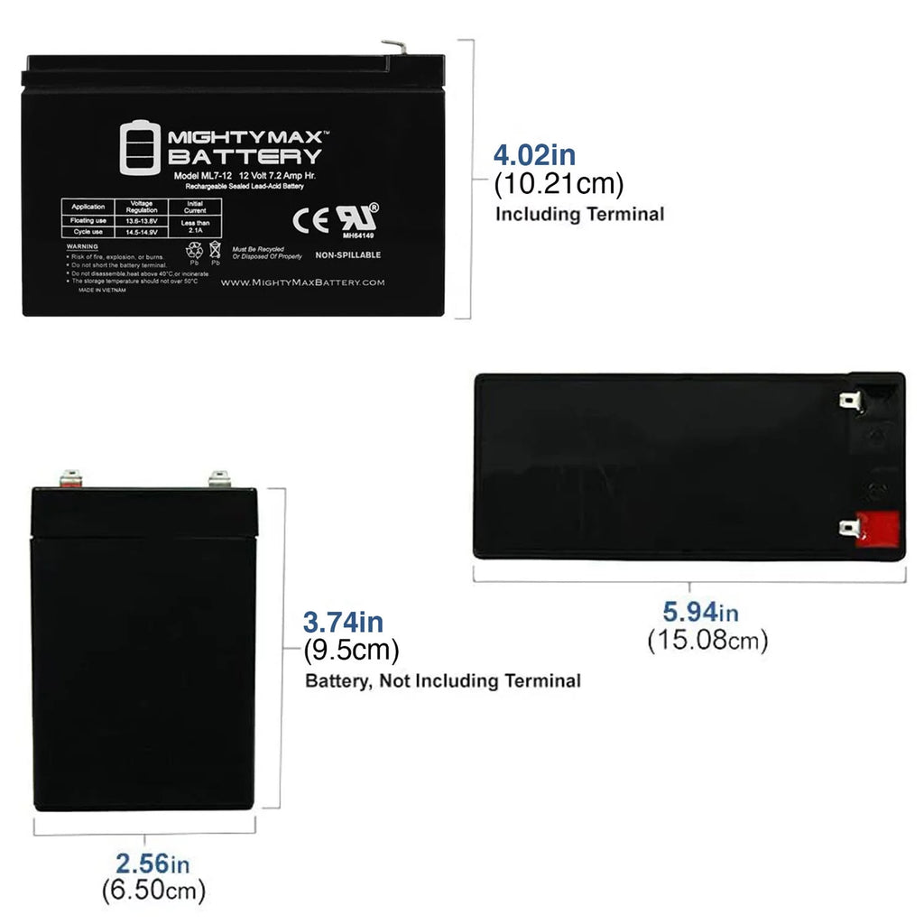 12 Volt 7.2 AH Rechargeable SLA AGM Battery C100