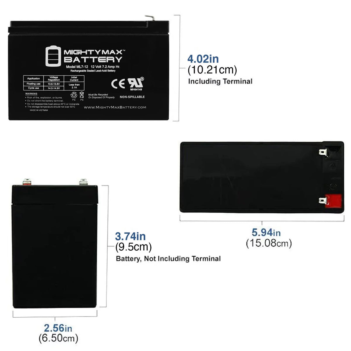 12 Volt 7.2 AH Rechargeable SLA AGM Battery C100