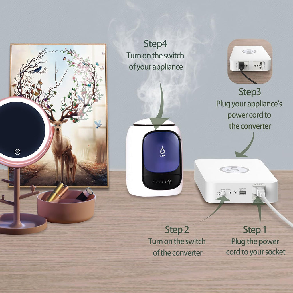 110V to 220V Step Up Voltage Converter 500Watts with Wireless Charging and USB Port Pack of 2 B787897