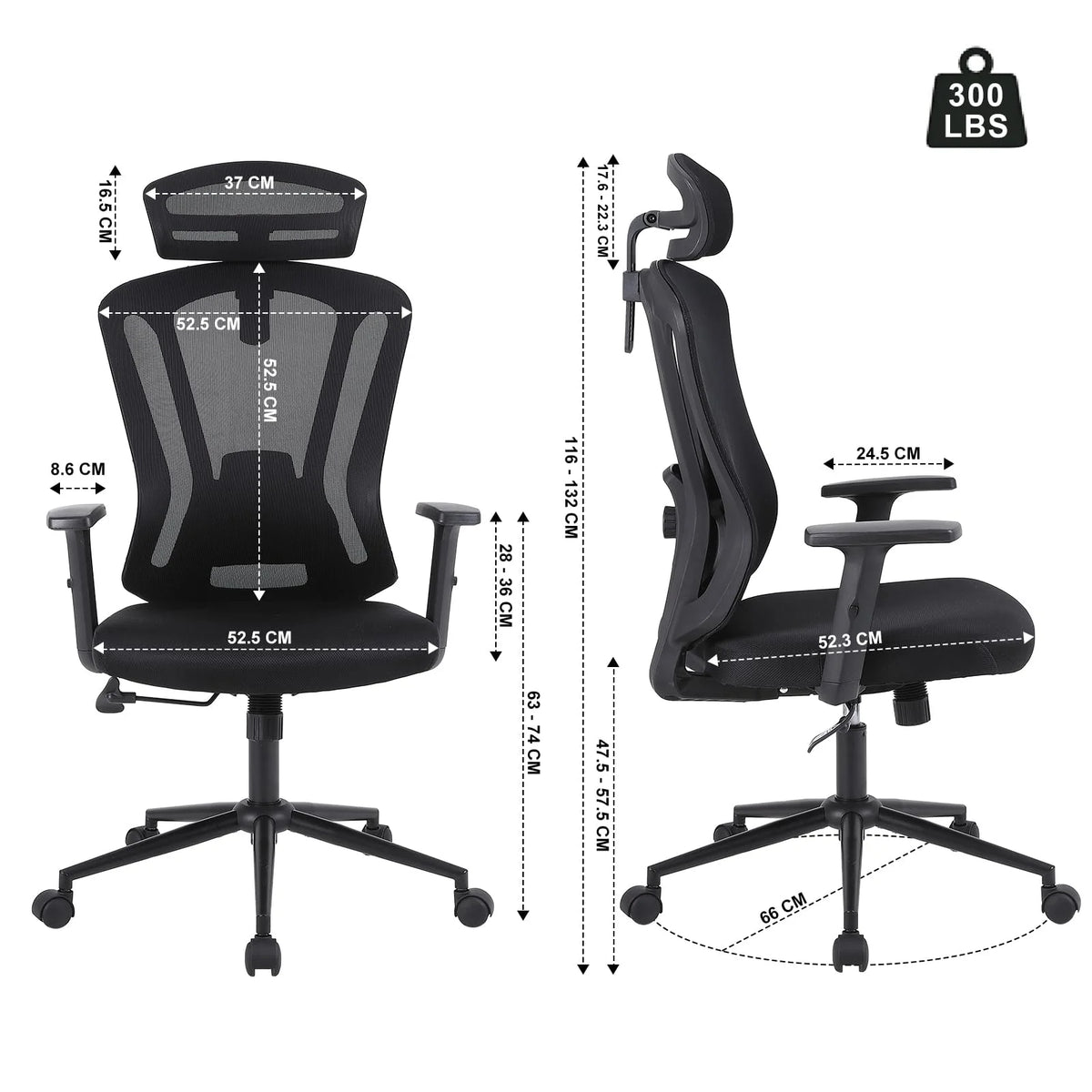 Black Mesh Ergonomic High Back Office Chair with Lumbar Support J7342