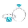 3.75 CT Swiss Blue Topaz Solitaire Ring with Diamond Side Stones, 925 Sterling Silver, US 4.00 P1633