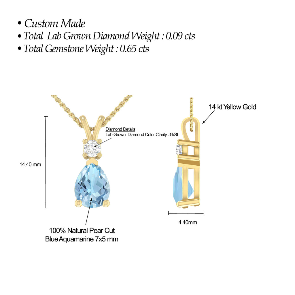 1.55 Carat 14K Yellow Gold Aquamarine and Round Lab Grown Diamond Solitaire Pendant Necklace J790610